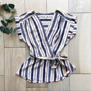 Monteau Women's Top Short Sleeve Blouse Striped